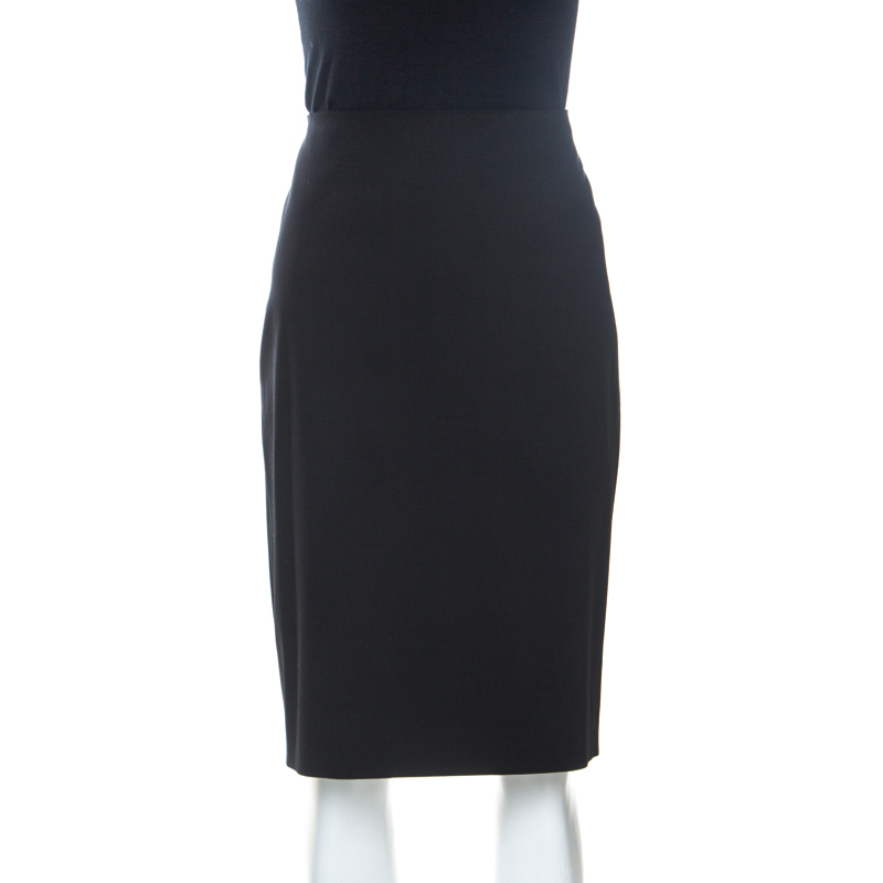 Image of Emporio Armani Black Stretch Wool Pencil Skirt M