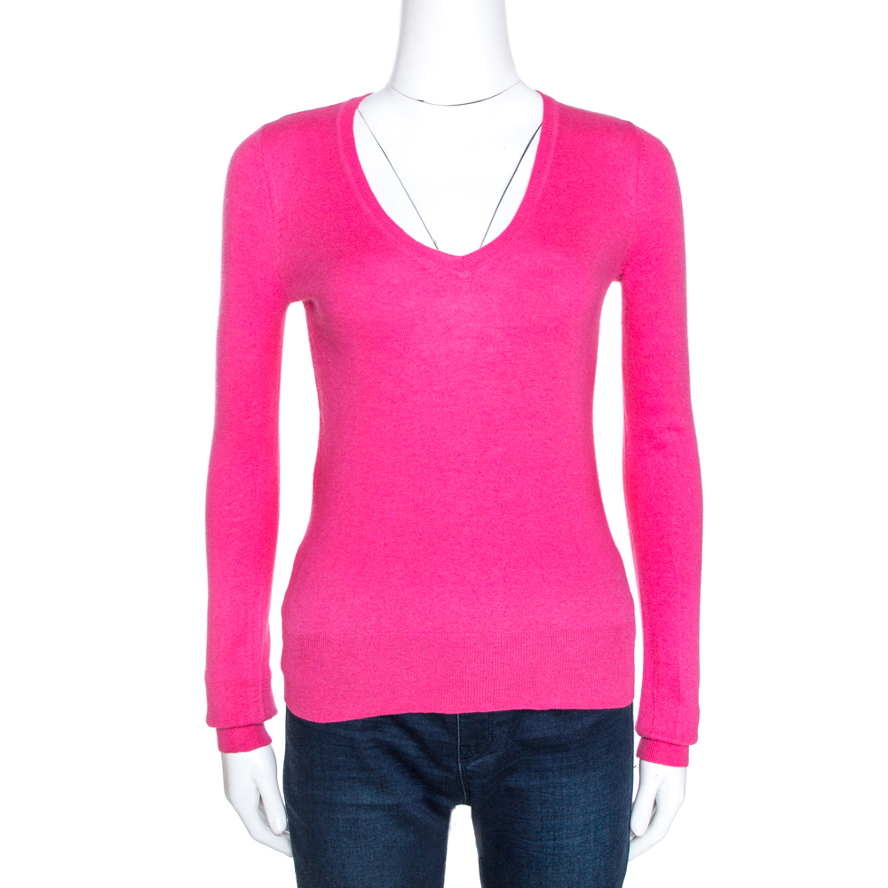 Image of Emporio Armani Raspberry Pink Silk Wool V Neck Jumper S