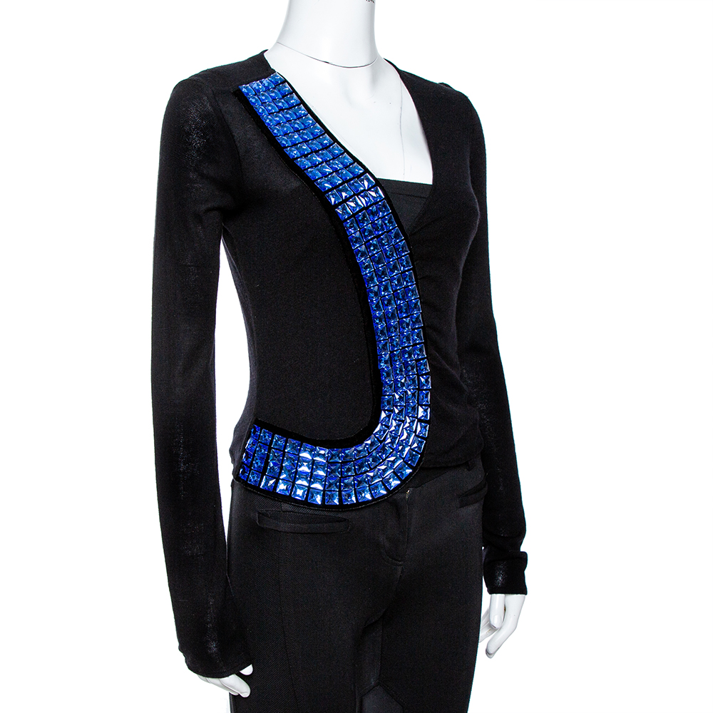 

Emporio Armani Black Silk & Cashmere Knit Embellished Top