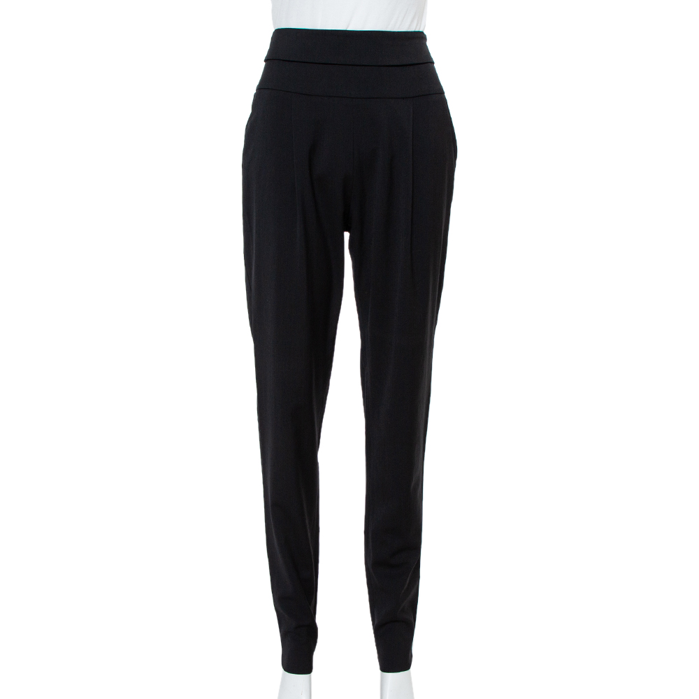 Image of Emporio Armani Black Wool High Waist Tapered Trousers S