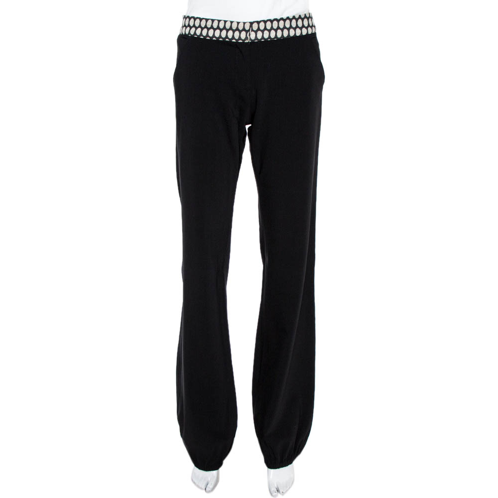 Image of Emporio Armani Black Wool Dotted Waist Detail Trousers M