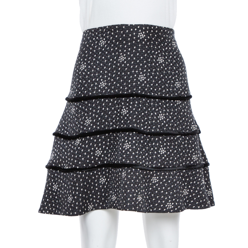 Emporio Armani Black Textured Silk Tiered Short Skirt M