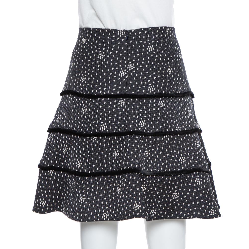 Emporio Armani Black Textured Silk Tiered Short Skirt M