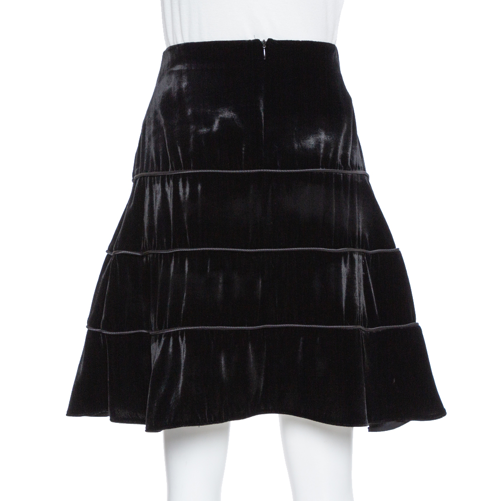 Emporio Armani Black Velvet Tiered Short Skirt M