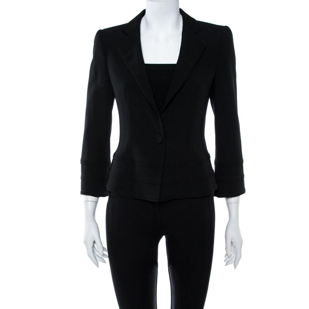 Image of Emporio Armani Black Crepe Pintuck Detail Blazer S