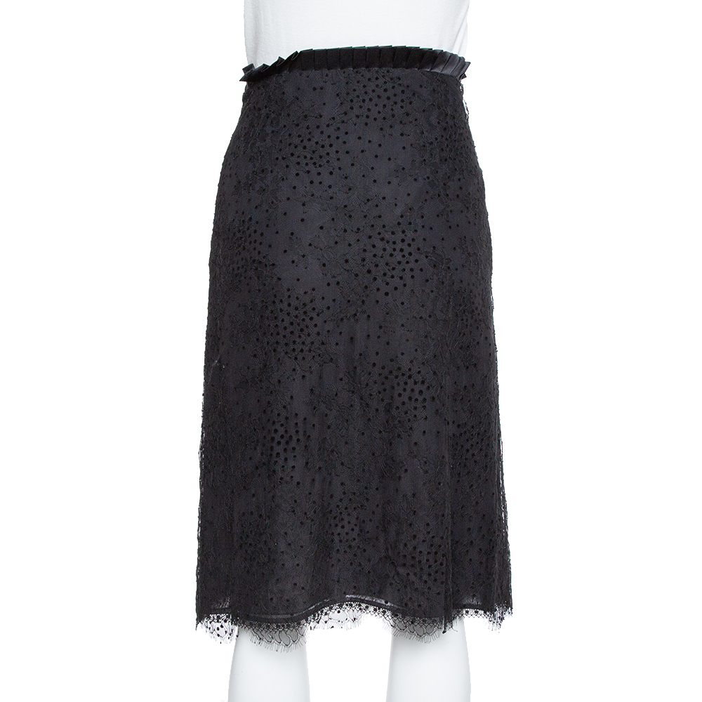 Emporio Armani Black Pleated Waist Detail & Floral Lace Short Skirt M