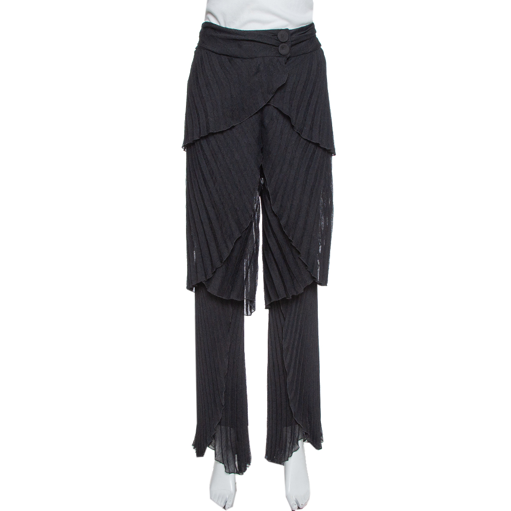 Image of Emporio Armani Black Plisse Layered Pants S