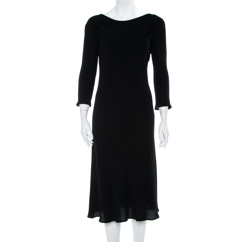 Image of Emporio Armani Black Textured Crepe Midi Dress L