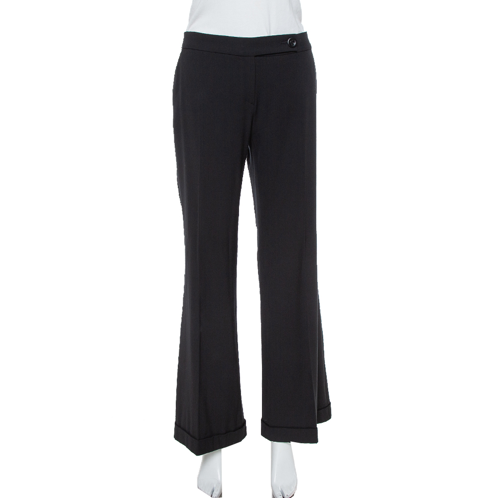 Image of Emporio Armani Black Wool Wide Leg Pants M