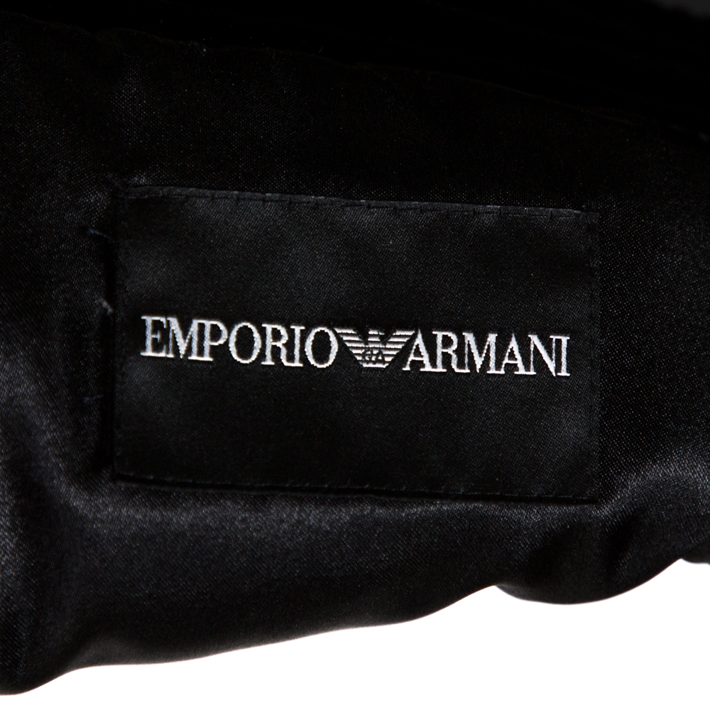 Emporio Armani Black Velvet Quilt Detail Stand Collar Jacket L