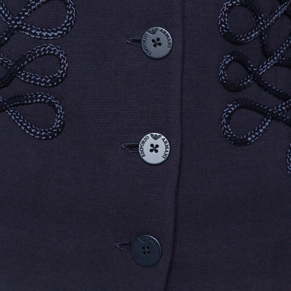 Emporio Armani Navy Blue Cotton Knit Trim Detail Collared Jacket M