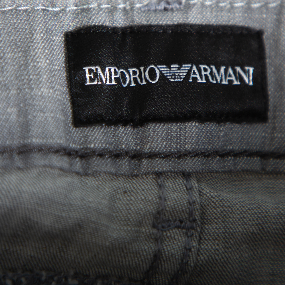 Emporio Armani Grey Cotton 5 Pocket Detail Tapered Leg Trousers L