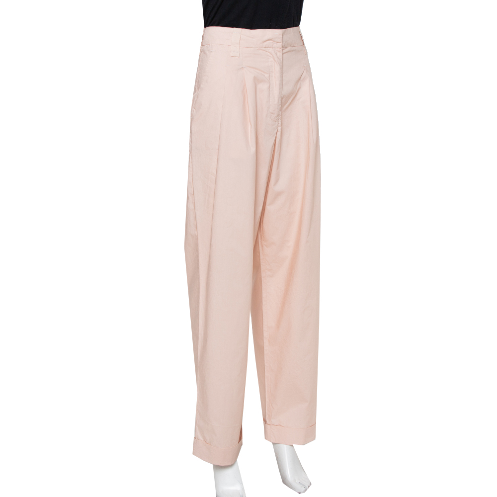 Emporio Armani Pale Pink Cotton Wide Leg Trousers L