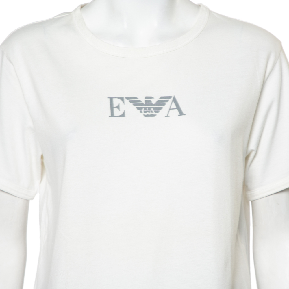 Emporio Armani White Cotton Logo Printed Crewneck T-Shirt L