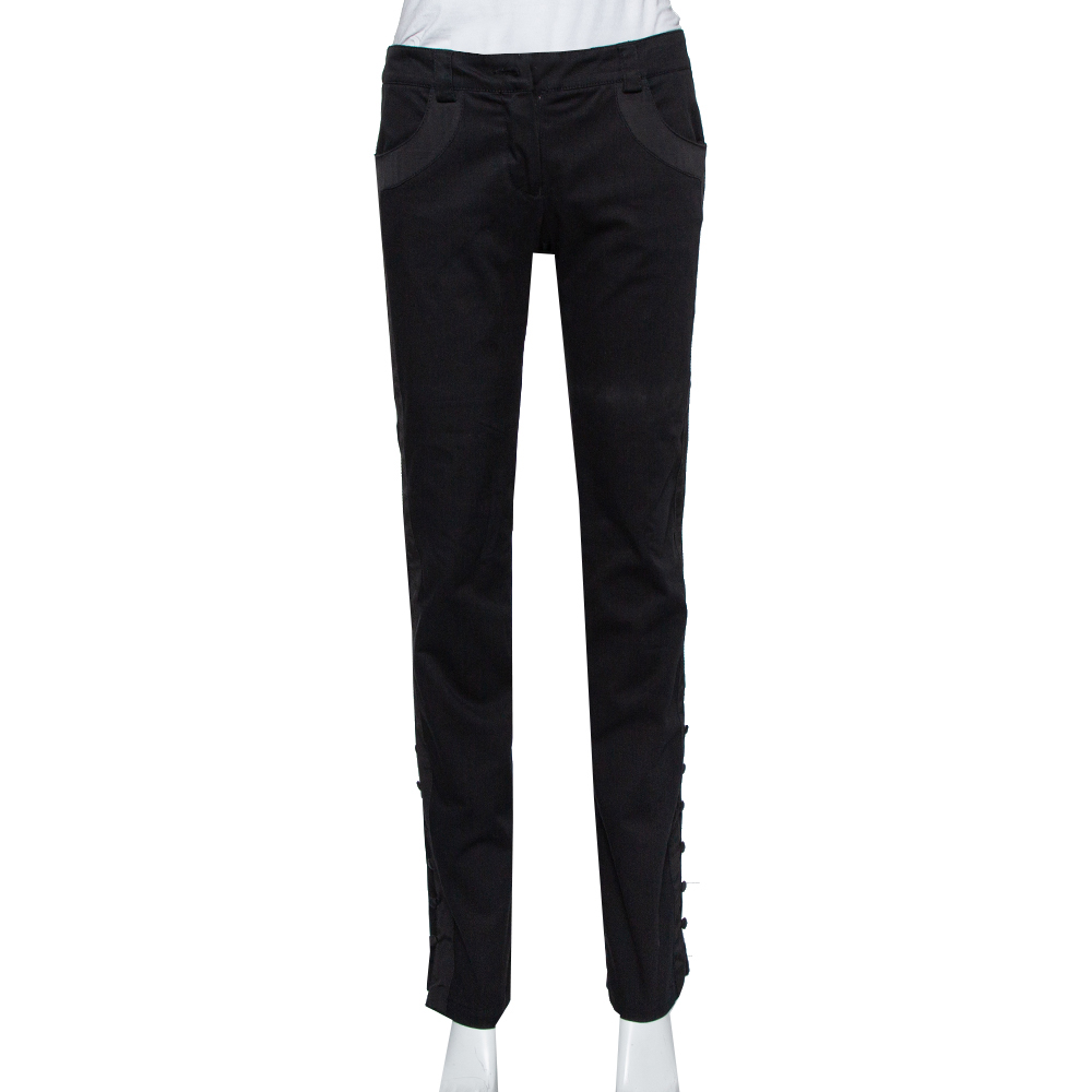 Emporio Armani Black Twill Side Trim & Button Detail Trousers M