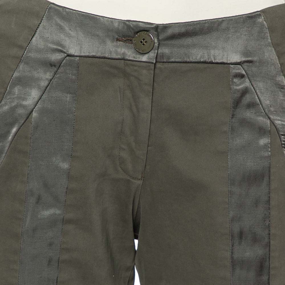 Emporio Armani Military Green Cotton Satin Trim Detail Trousers S