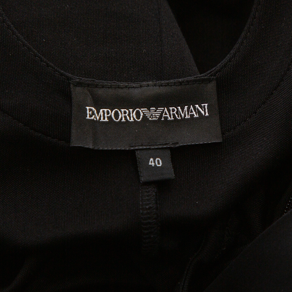 Emporio Armani Black Knit Contrast Trim Draped Detail Sleeveless Midi Dress S