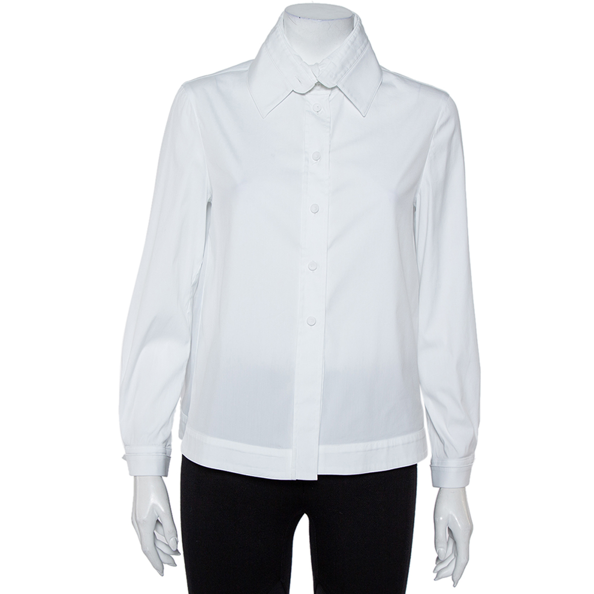 Emporio Armani White Cotton Extended Collar Detail Button Front Boxy Shirt M