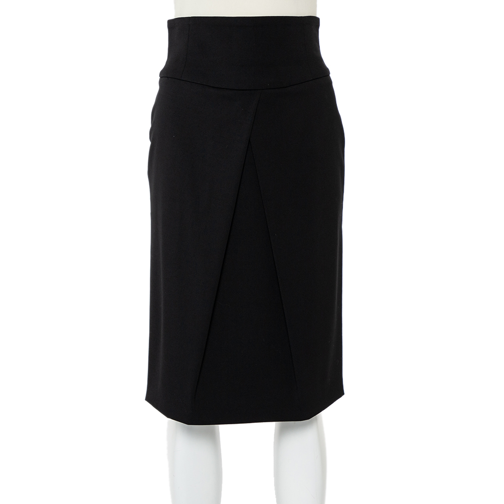 Emporio Armani Black Wool Pleated Knee Length Skirt S