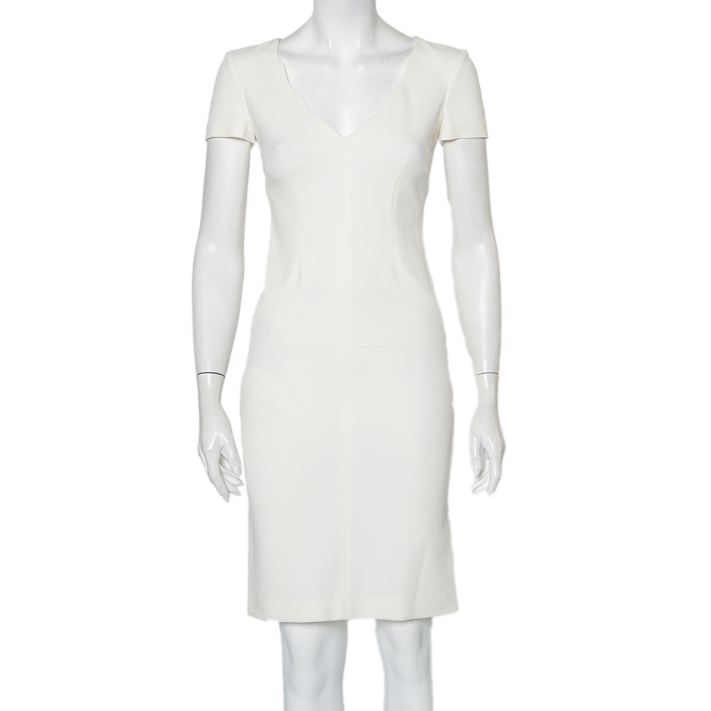 Emporio Armani White Stretch Knit Short Sleeve Sheath Dress S