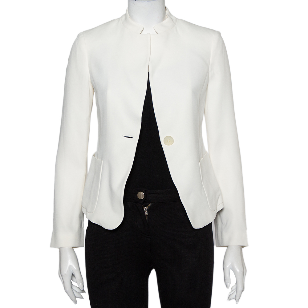 Emporio armani white crepe button front blazer s