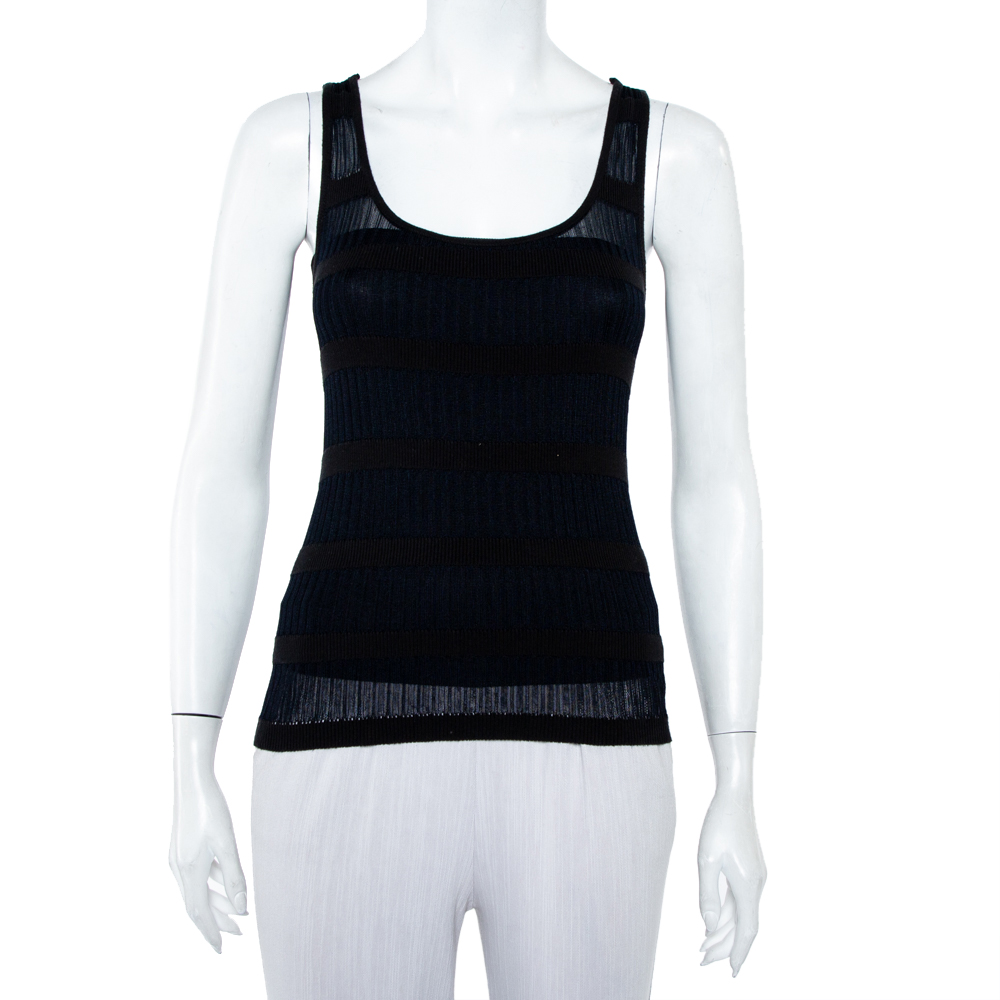 

Emporio Armani Navy Blue & Black Knit Crossback Detail Tank Top