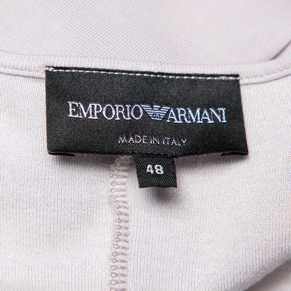 Emporio Armani Grey Knit Draped Detail Long Sleeve Top L