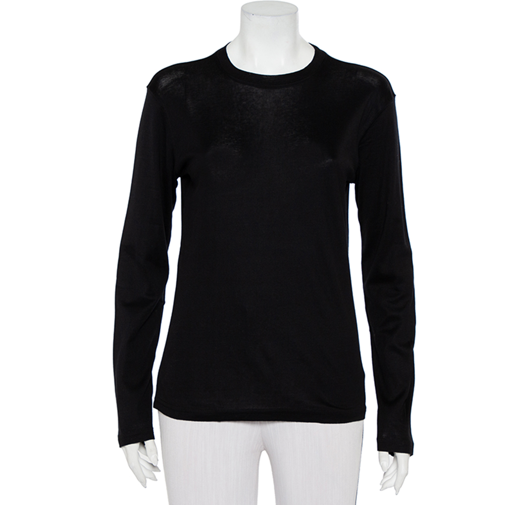 Emporio Armani Black Cotton Knit Roundneck Long Sleeve T-Shirt M