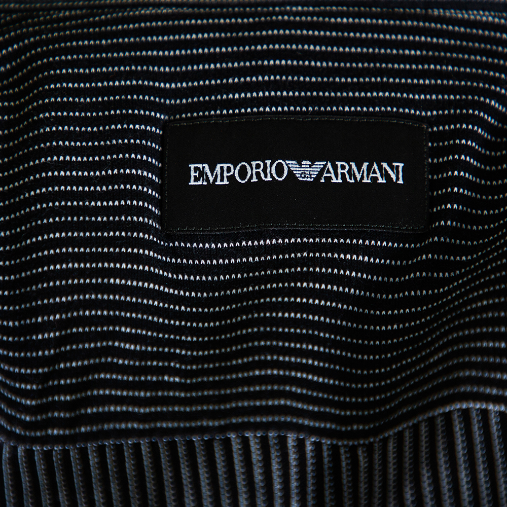 Emporio Armani Black Striped Knit Long Sleeve Shirt M