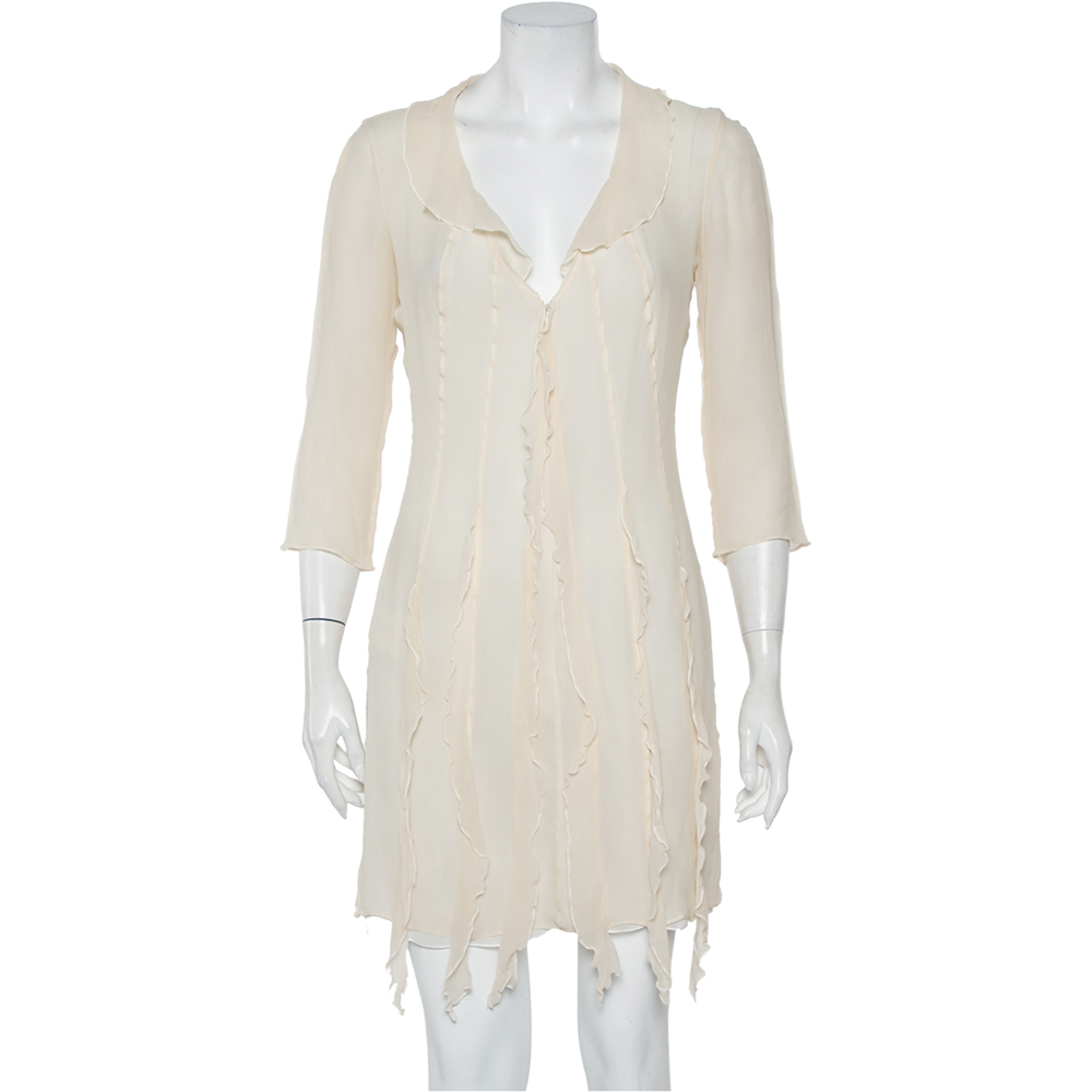 

Emporio Armani Cream Silk Ruffle Detail Mini Dress