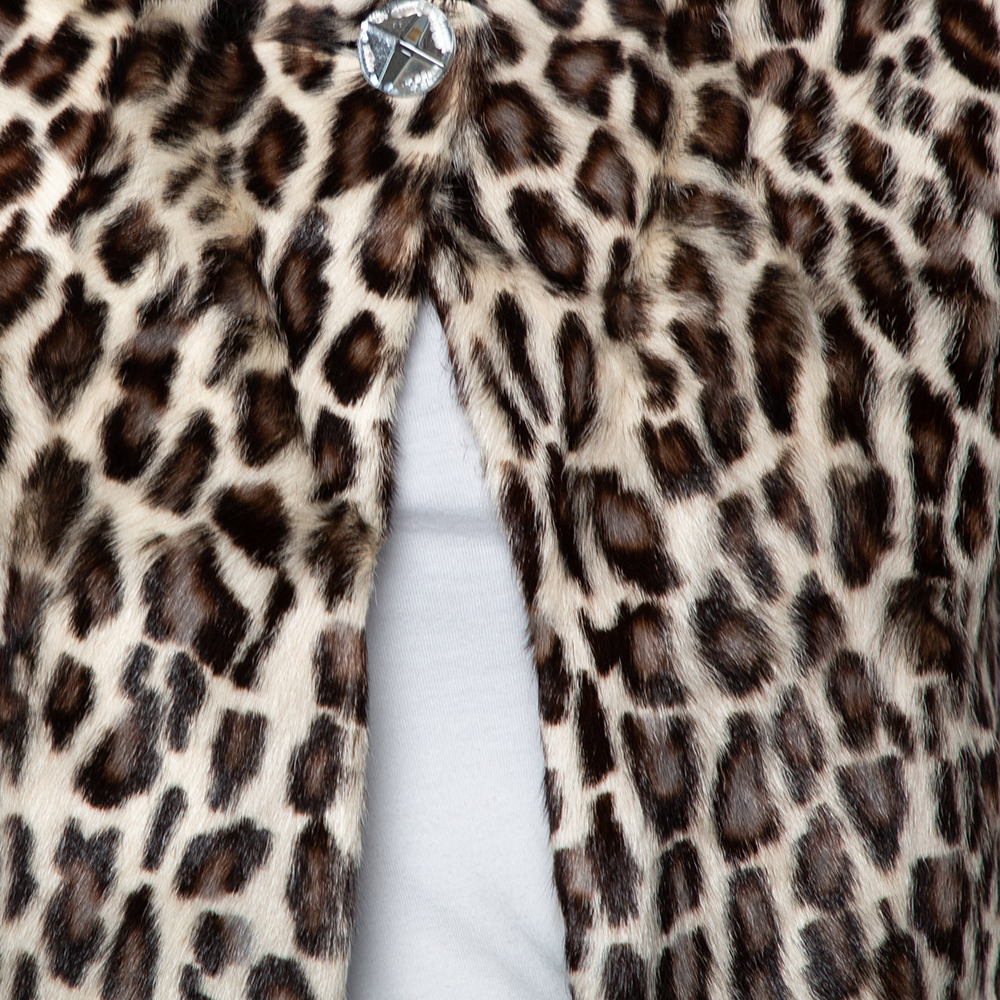Emporio Armani Brown Animal Printed Fur Button Front Shrug S