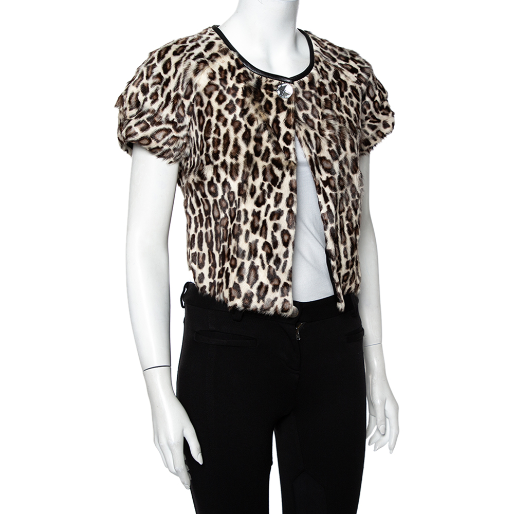 Emporio Armani Brown Animal Printed Fur Button Front Shrug S