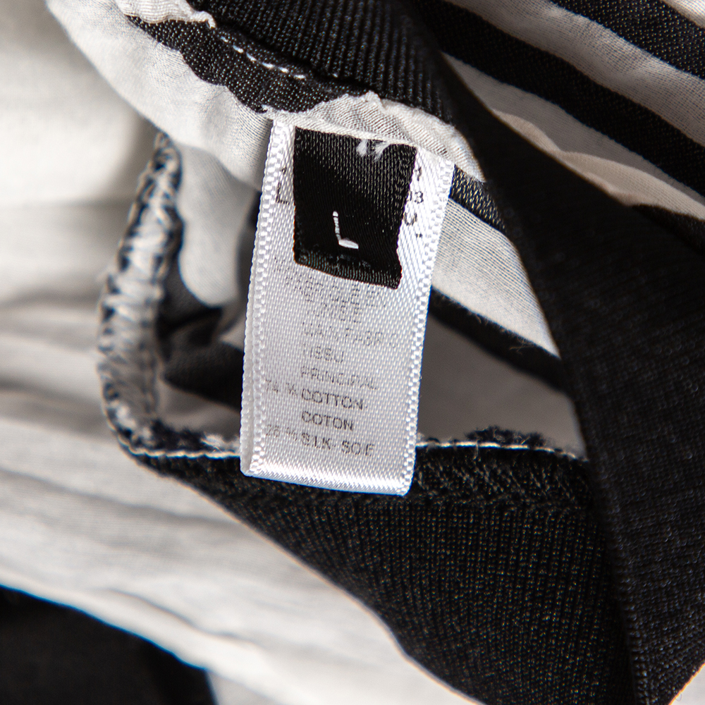 Emporio Armani White Cotton & Silk Striped Detail T-Shirt L