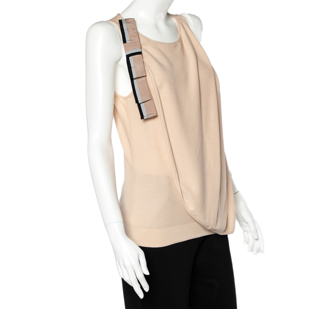 Emporio Armani Beige Knit Overlay & Bow Detail Tank Top L