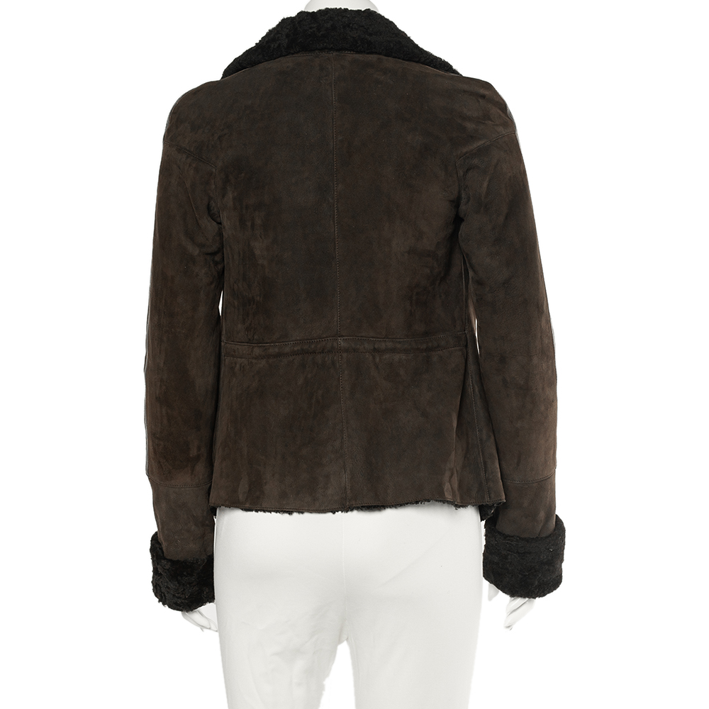 Emporio Armani Brown Fur Collar Detail Zip Front Jacket M