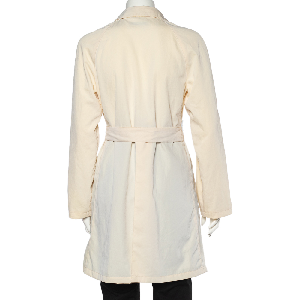 Emporio Armani Cream Double Breasted Belted Coat S