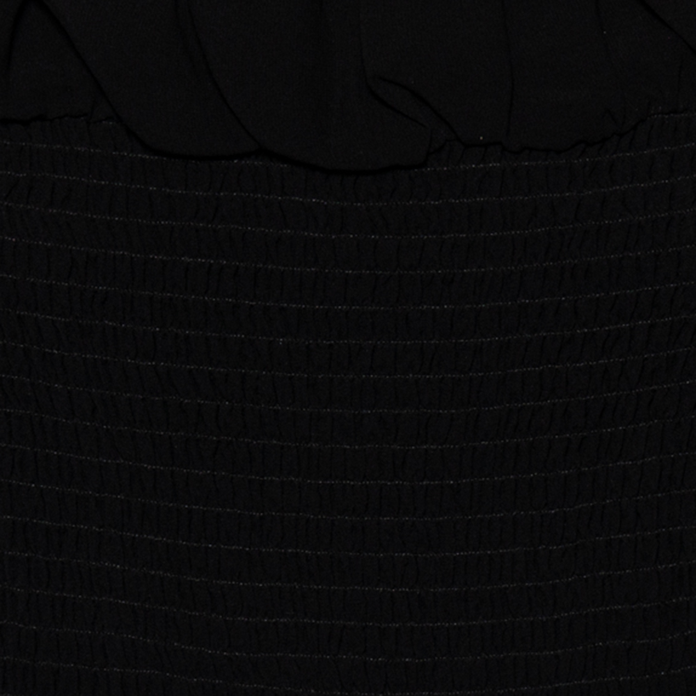 Emporio Armani Black Silk Smocked Sheer Top S