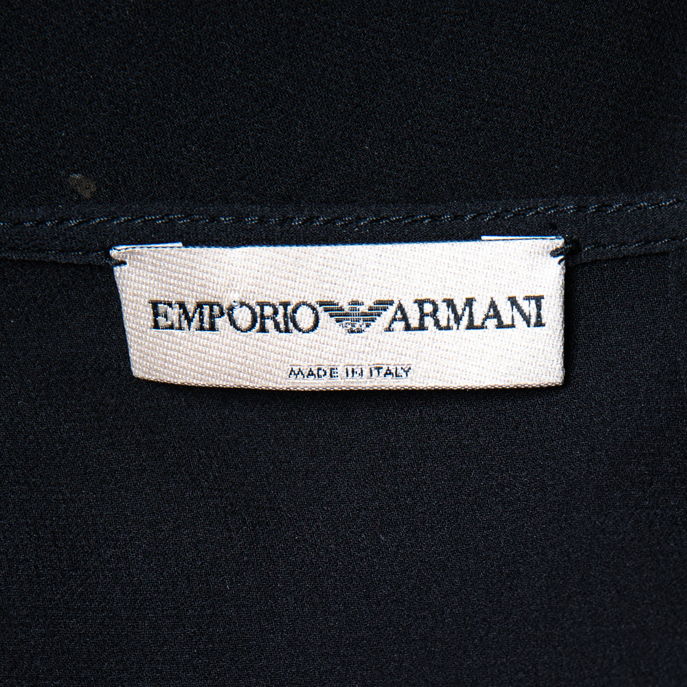 Emporio Armani Black Silk Smocked Sheer Top S