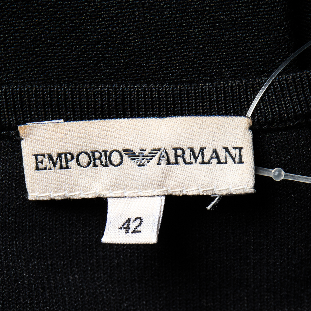 Emporio Armani Black Silk Knit Crystal Detail Long Sleeve Top M