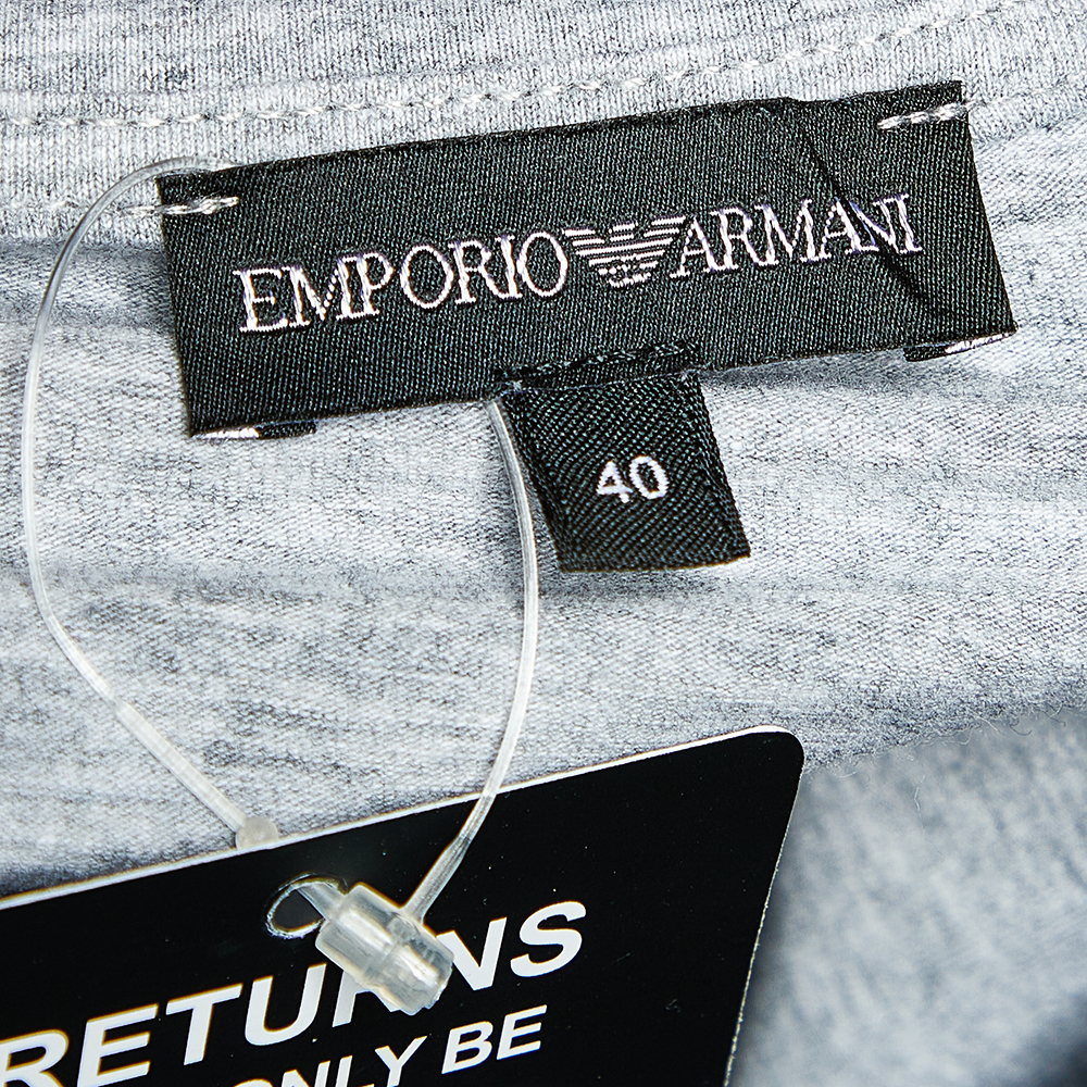 Emporio Armani Grey Cotton Logo Embroidered Crew Neck T-Shirt S