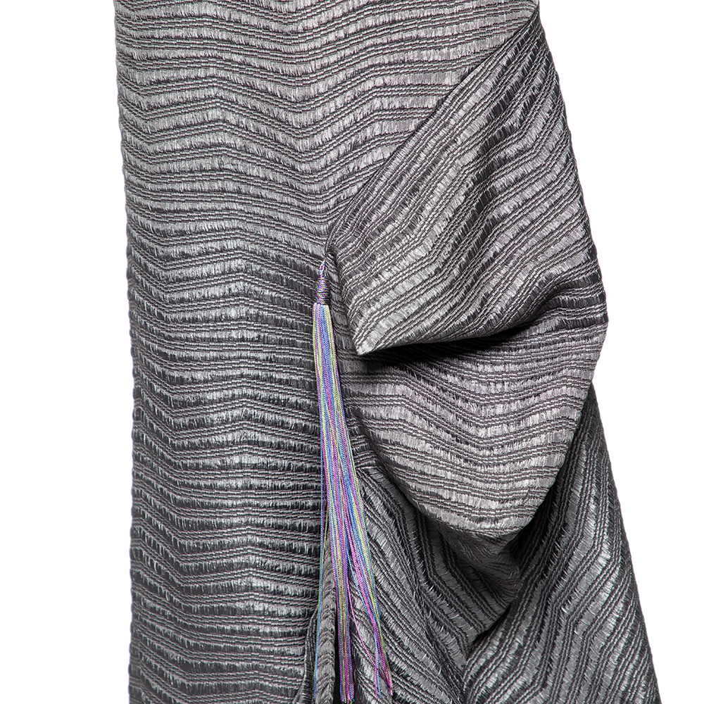 Emporio Armani Grey Textured Synthetic Tassel Trim Draped Midi Skirt M