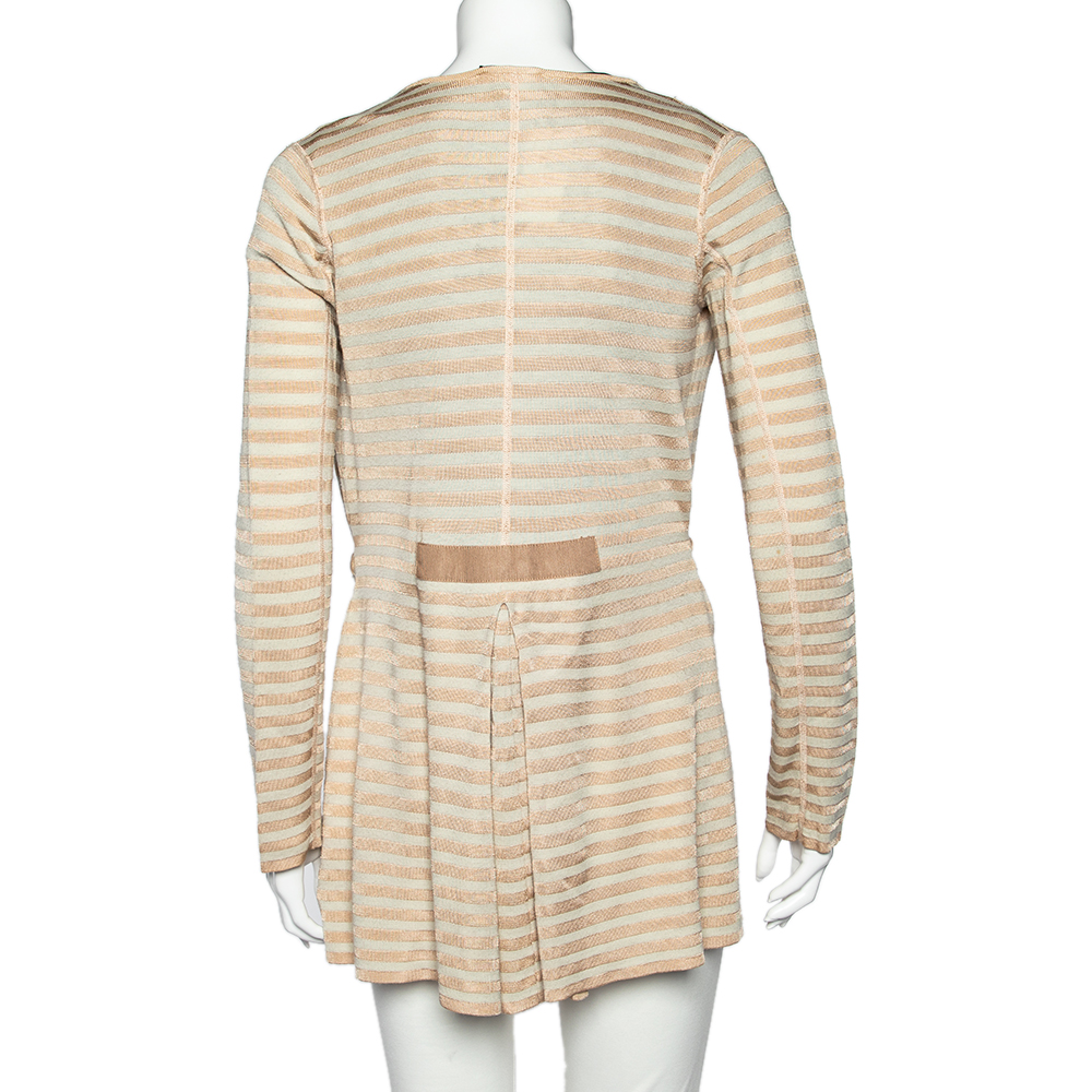 Emporio Armani Beige Striped Knit Belted Cardigan S