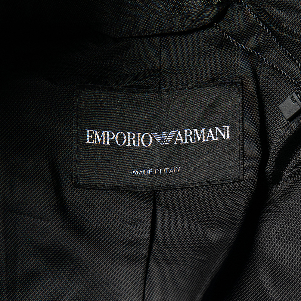 Emporio Armani Metallic Silver Synthetic Contrast Detail Cropped Blazer L