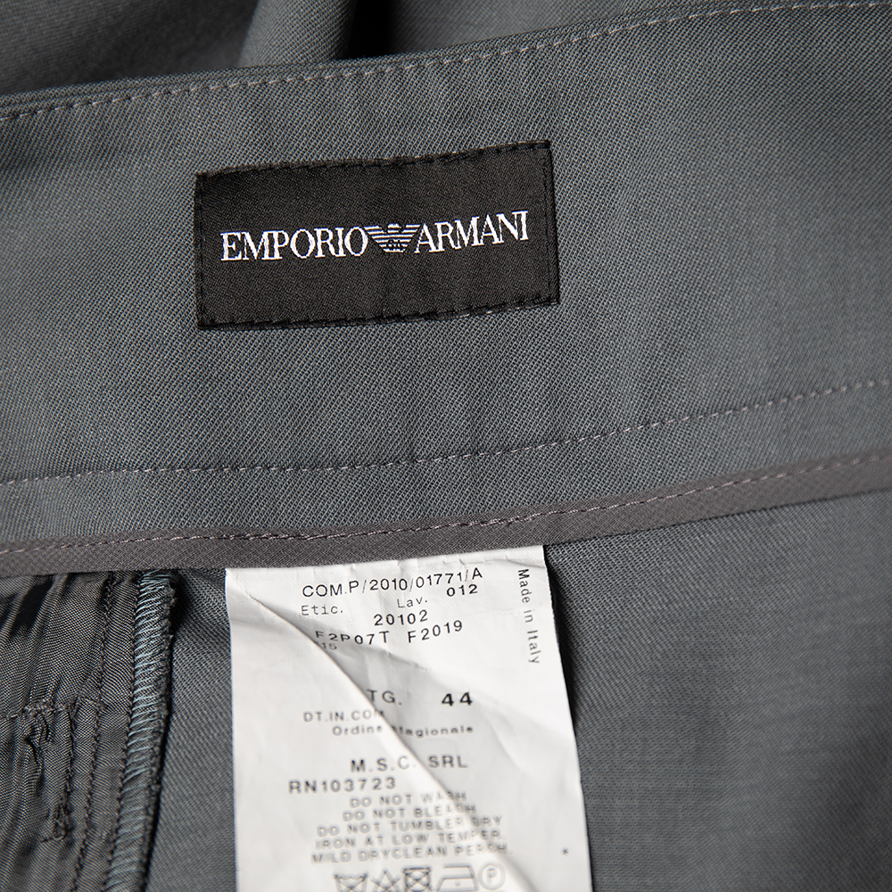Emporio Armani Grey Wool Pleated Detail Trousers M