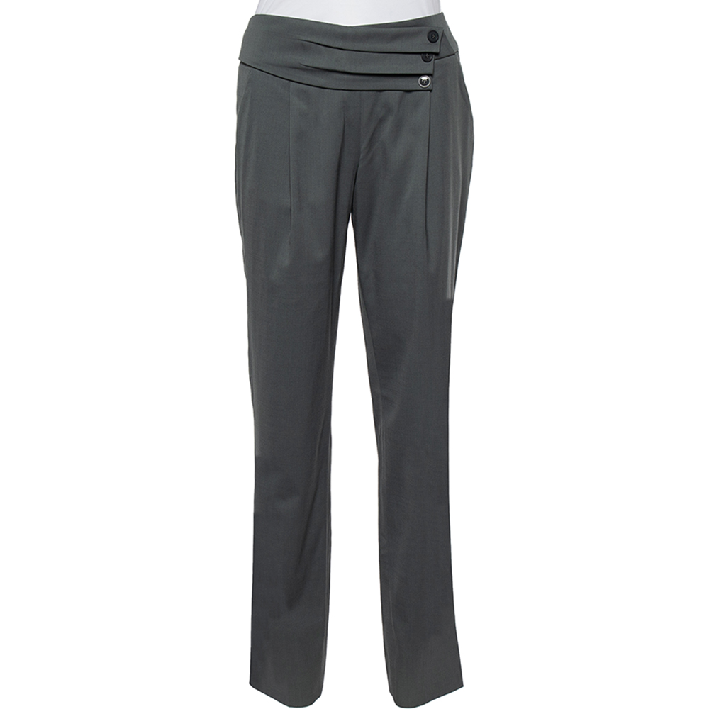 Emporio armani grey wool pleated detail trousers m