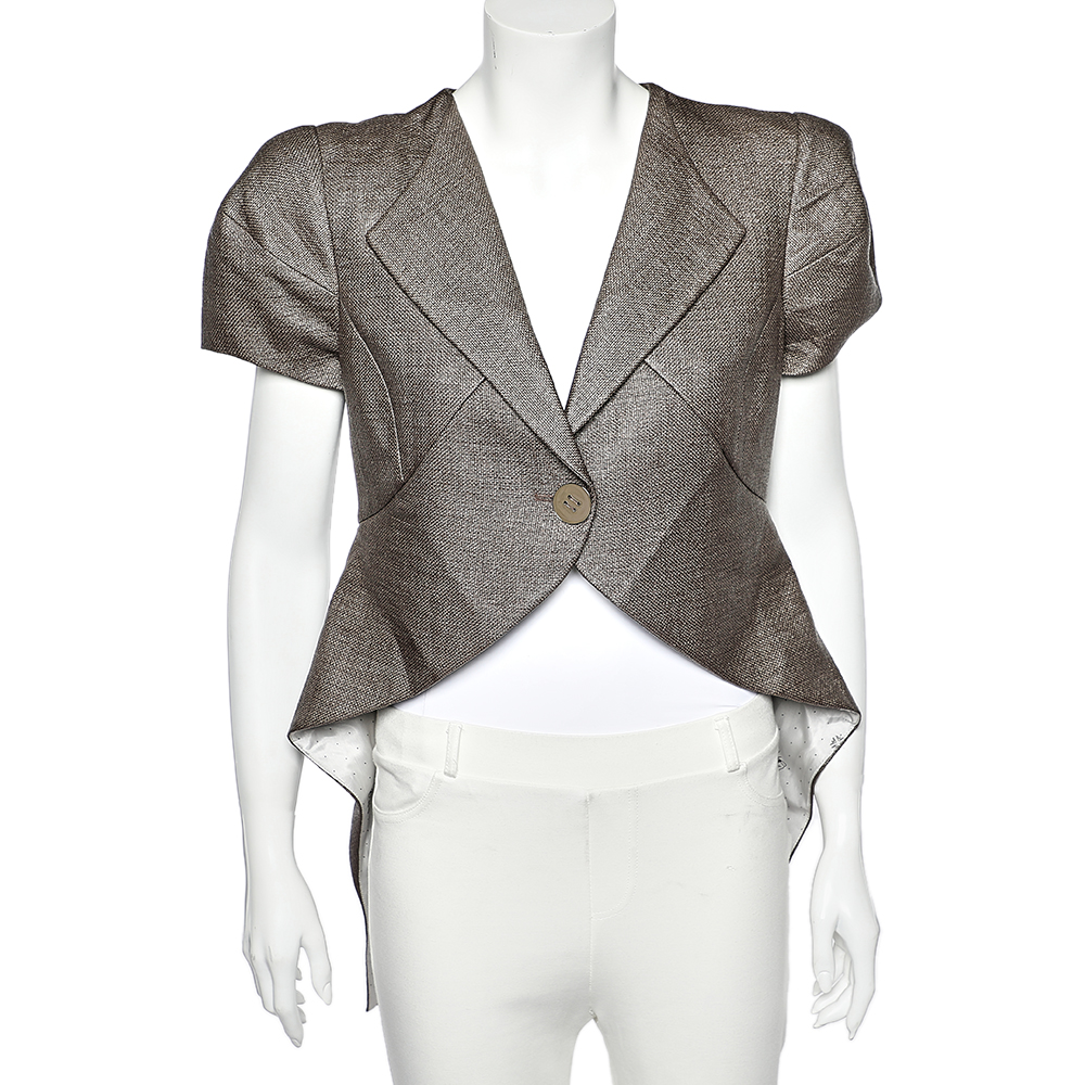 Emporio Armani Brown Synthetic Asymmetric Hem Blazer L