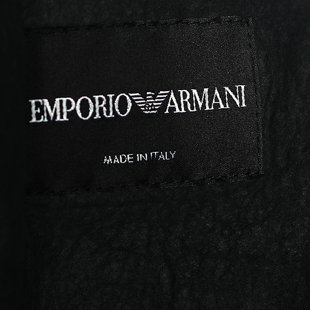 Emporio Armani Dark Green Leather Button Front Mid Length Coat M