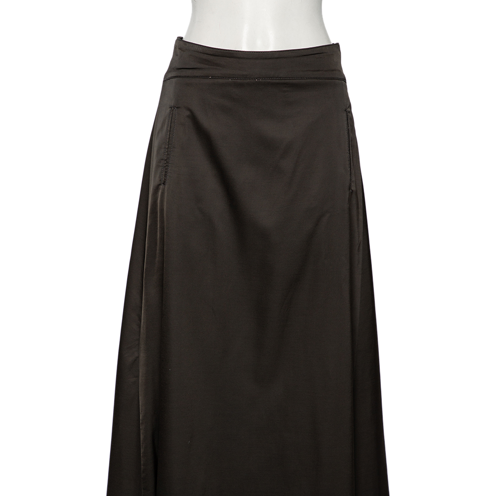 Emporio Armani Dark Grey Sateen Pocketed Maxi Skirt M