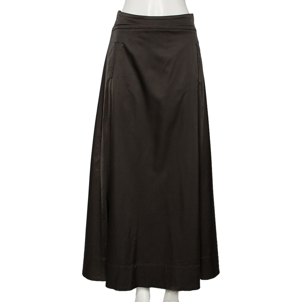 Emporio armani dark grey sateen pocketed maxi skirt m