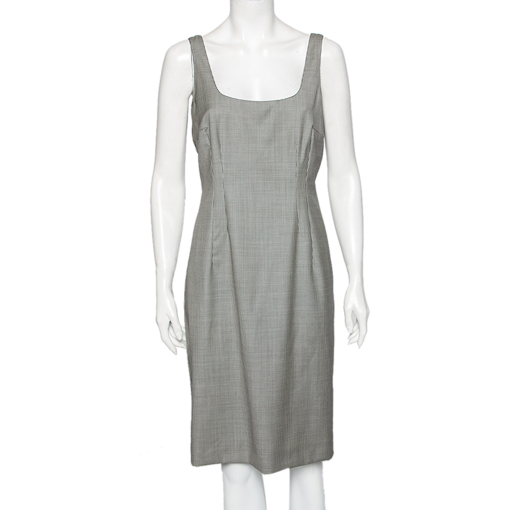 Emporio Armani Monochrome Houndstooth Printed Wool Short Dress L